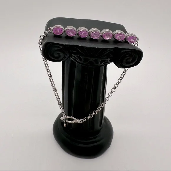 925 sterling silver and pink sapphire bracelet; TESTED - Picture 1 of 8